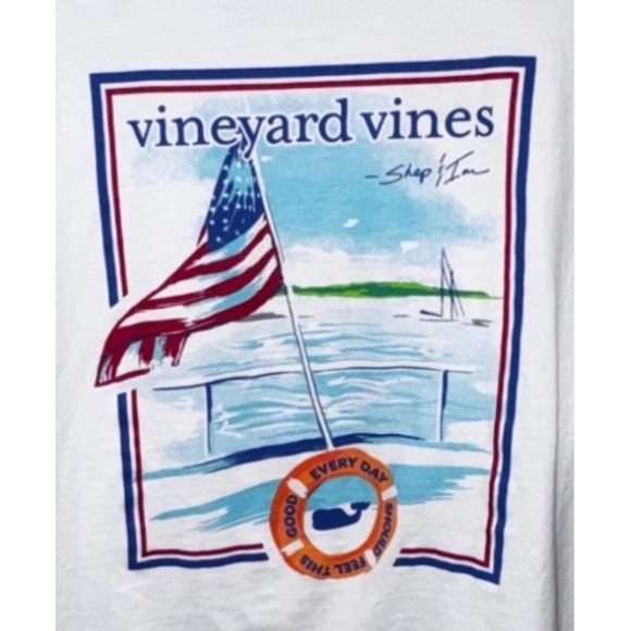 Vineyard Vines Other - Vineyard Vines Men White Pocket TShirt Graphic Print American Flag Sailboat Sz M